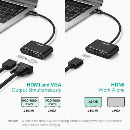 Adapter Wideo UGREEN CM449, USB-A - HDMI / VGA, Szary