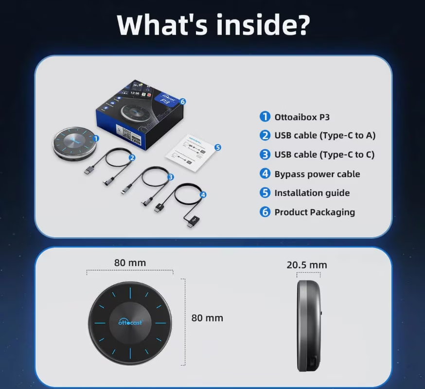 Bezprzewodowy adapter Carplay / Android Auto Ottocast OttoAibox P3 dla Apple iPhone / Android Series PCS46