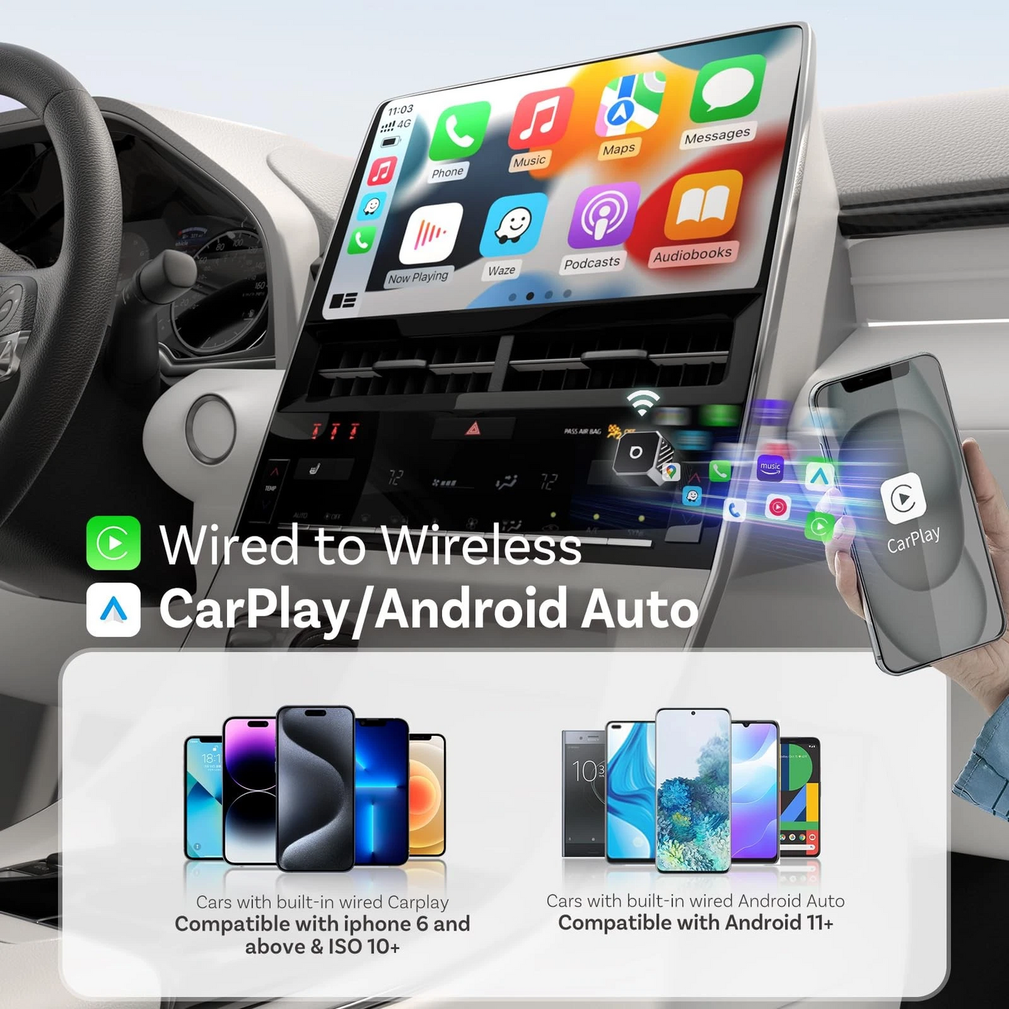 Bezprzewodowy adapter Carplay / Android Auto Ottocast Mini Cube Style C dla Apple iPhone / Android Series CP88-T3
