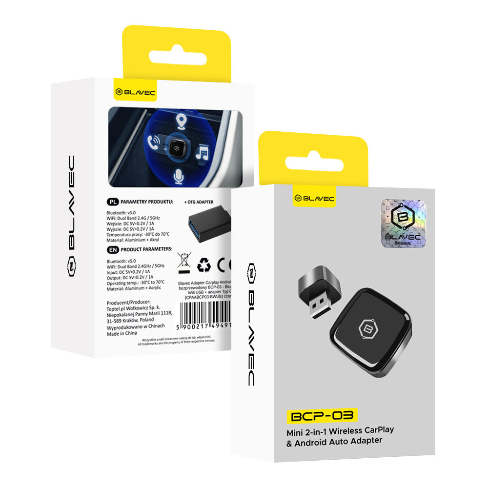 Bezprzewodowy adapter Carplay / Android Auto Blavec BCP-03 dla Apple iPhone / serii Android