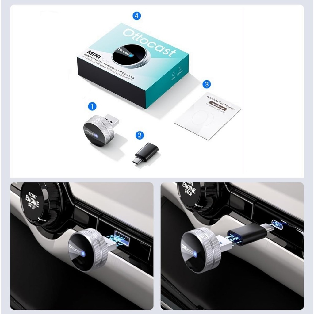 Bezprzewodowy adapter Carplay / Android Auto Ottocast Mini Slim Tube dla Apple iPhone / serii Android CP88-T4