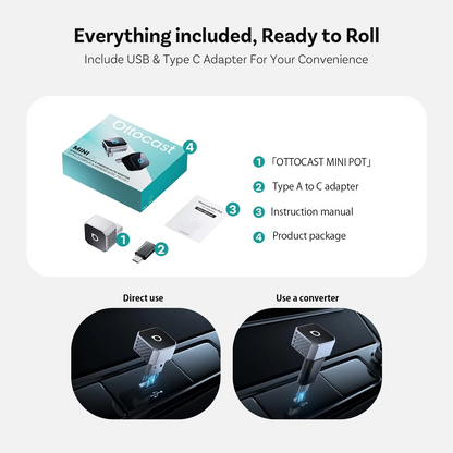 Bezprzewodowy adapter Carplay / Android Auto Ottocast Mini Cube Style C dla Apple iPhone / Android Series CP88-T3