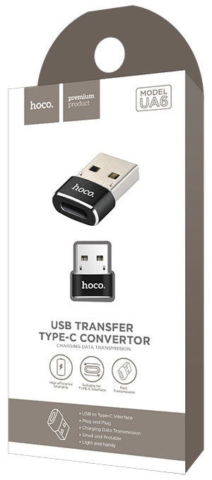Adapter do ładowania i transmisji danych USB-C - USB-A HOCO UA6, czarny