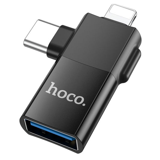 Adapter OTG USB-C / Lightning - USB-A HOCO UA17, Czarny