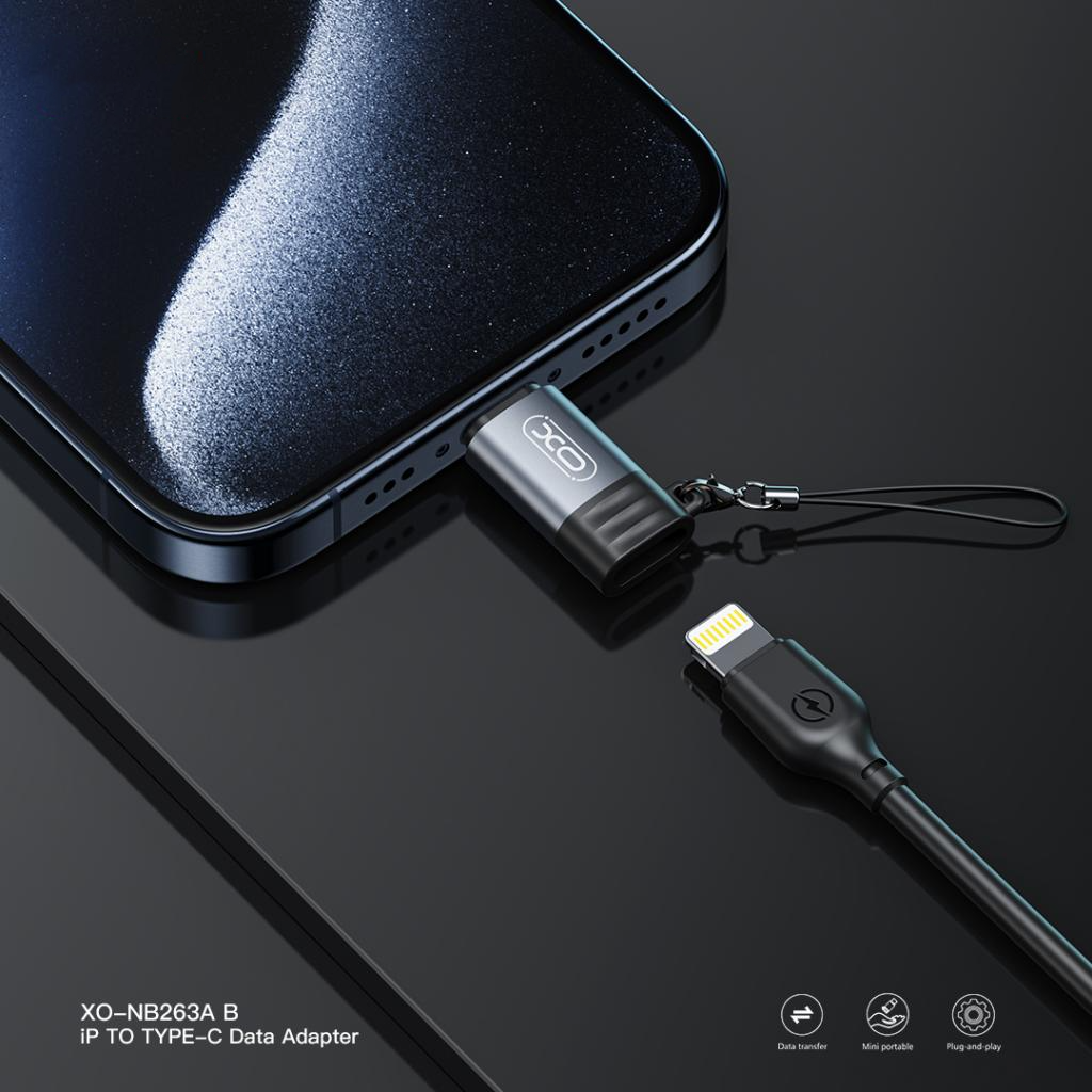 Adapter do danych i ładowania Lightning - USB-C XO Design NB263A, Czarny