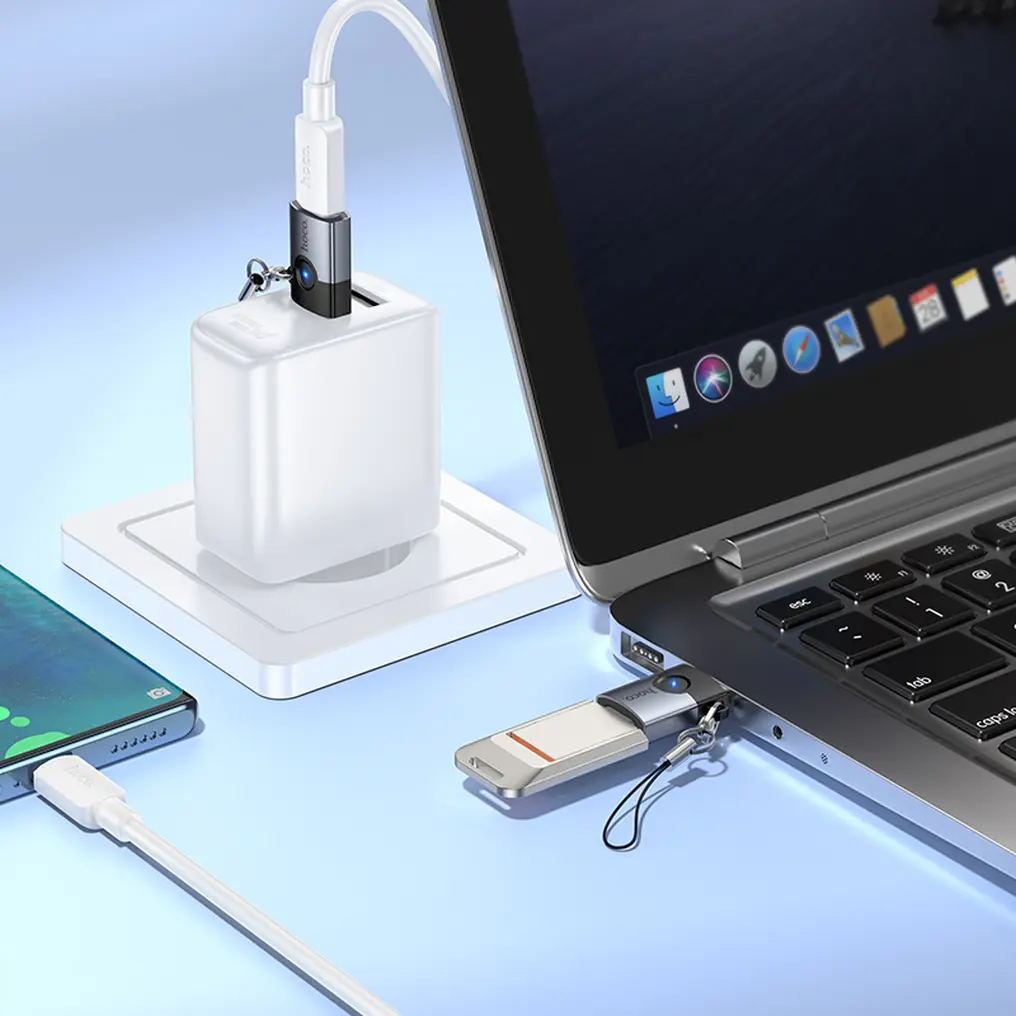 Adapter danych i ładowania USB-C - USB-A HOCO UA46B, Szary