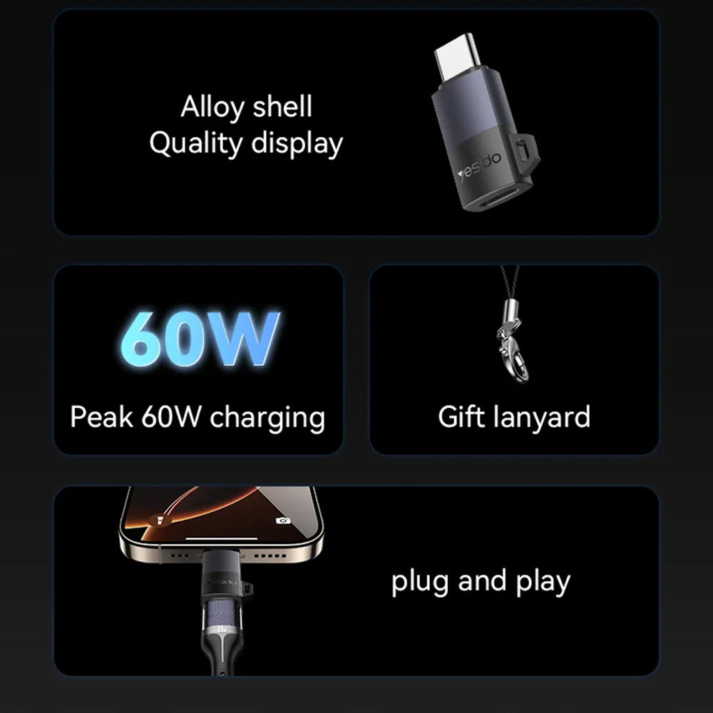 Adapter Danych i Ładowania Lightning - USB-C Yesido GS28, Szary