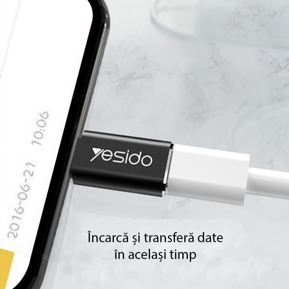 Adapter Danych i Ładowania USB-C - Lightning Yesido GS03, Czarny