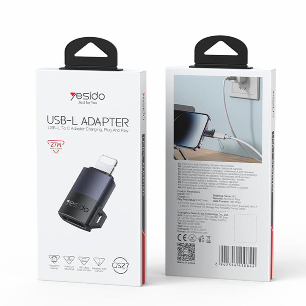 Adapter do danych i ładowania USB-C - Lightning Yesido GS27, Szary