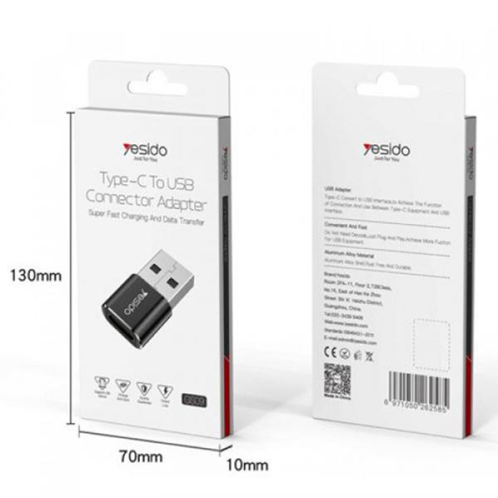 Adapter Danych i Ładowania USB-C - USB-A Yesido GS09, Czarny