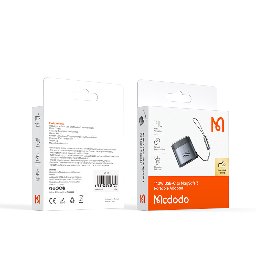 Adapter Ładowania USB-C - MagSafe 3 McDodo OT-6850, Czarny
