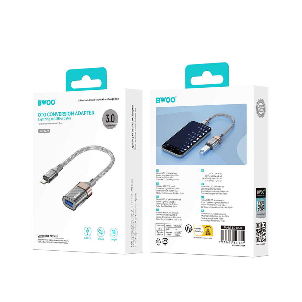 Adapter OTG Lightning - USB-A BWOO BZ70, Szary