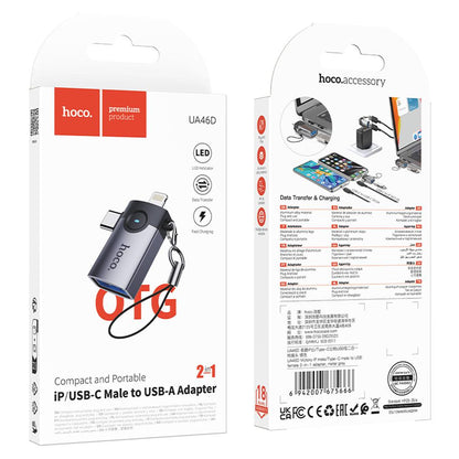 OTG Lightning / USB-C - USB-A Adapter HOCO UA46D, Gray
