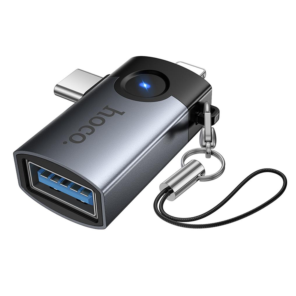 OTG Lightning / USB-C - USB-A Adapter HOCO UA46D, Gray
