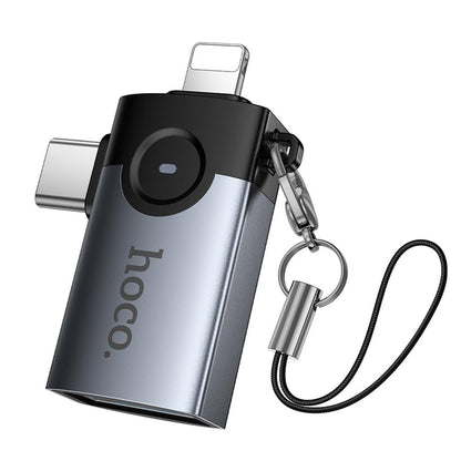 OTG Lightning / USB-C - USB-A Adapter HOCO UA46D, Gray