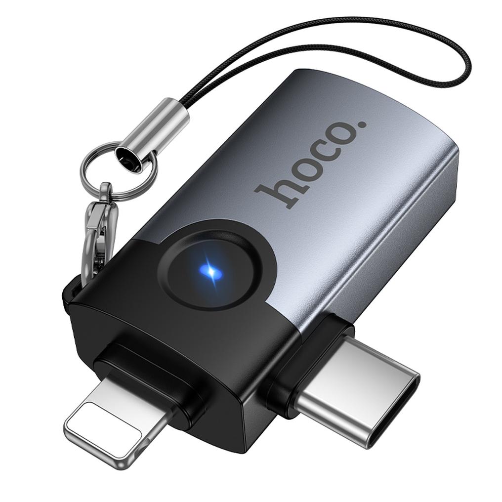 OTG Lightning / USB-C - USB-A Adapter HOCO UA46D, Gray