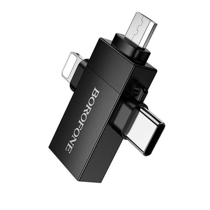 Adapter OTG Lightning / microUSB / USB-C - USB-A Borofone BV26D, Czarny