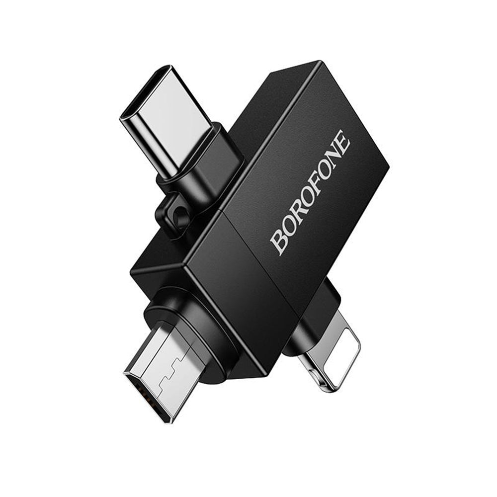 Adapter OTG Lightning / microUSB / USB-C - USB-A Borofone BV26D, Czarny