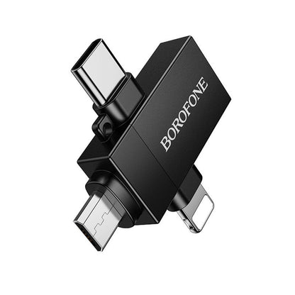 Adapter OTG Lightning / microUSB / USB-C - USB-A Borofone BV26D, Czarny