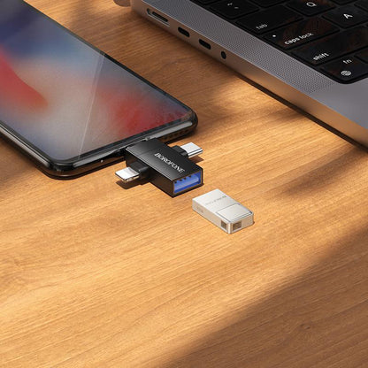 Adapter OTG Lightning / microUSB / USB-C - USB-A Borofone BV26D, Czarny