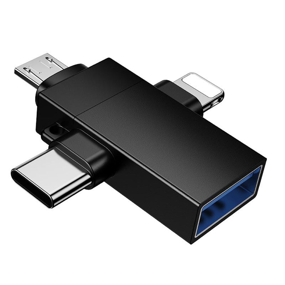 Adapter OTG Lightning / microUSB / USB-C - USB-A Borofone BV26D, Czarny