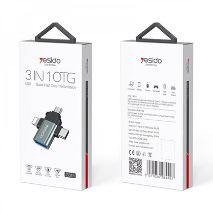 Adapter OTG Lightning / microUSB / USB-C - USB-A Yesido GS15, Czarny