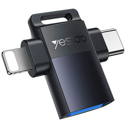 Adapter OTG Lightning / USB-C - USB-A Yesido GS35, Szary