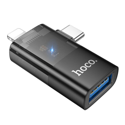Adapter OTG Lightning / USB-C - USB-A HOCO UA36E, Czarny