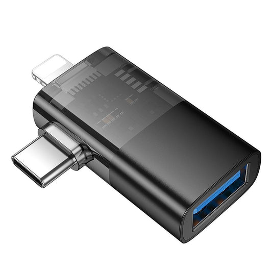 Adapter OTG Lightning / USB-C - USB-A HOCO UA36E, Czarny