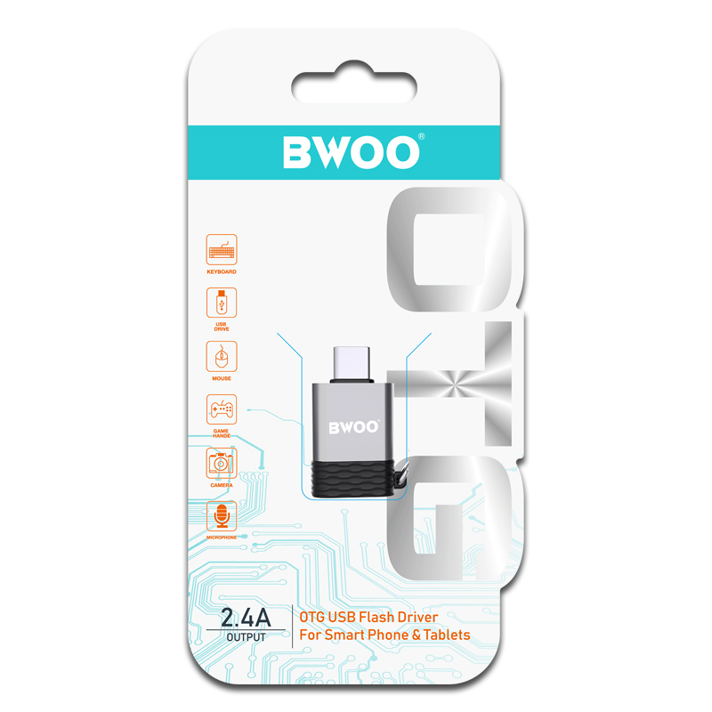 Adapter OTG USB-A - USB-C BWOO BZ-35, Szary