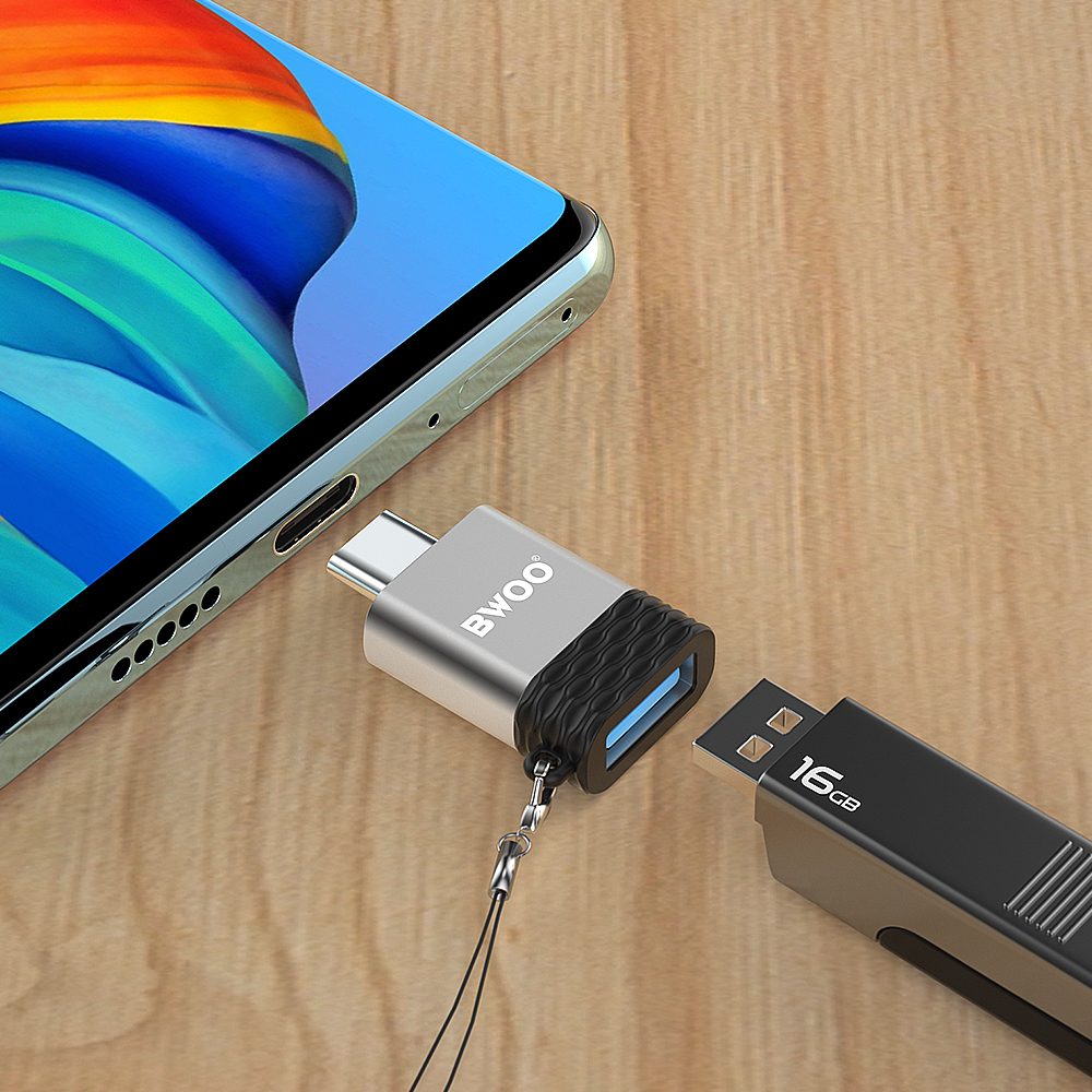 Adapter OTG USB-A - USB-C BWOO BZ-35, Szary