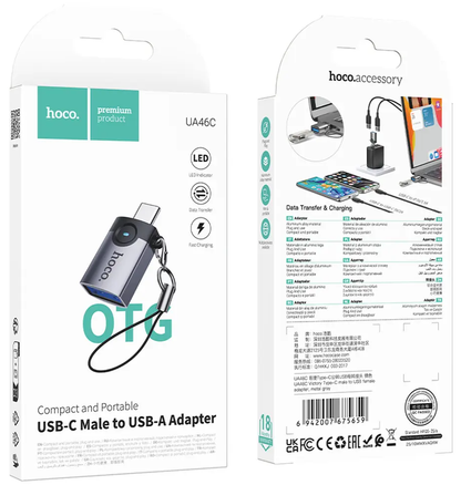 Adapter OTG USB-C - USB-A HOCO UA46C, Szary
