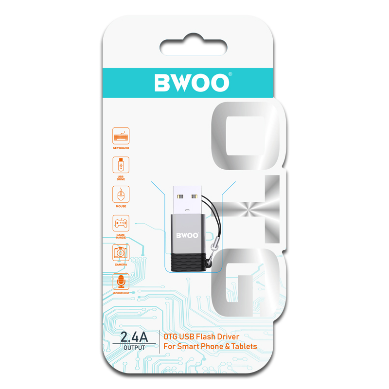Adapter danych i ładowania USB-C - USB-A BWOO BZ-38, Szary