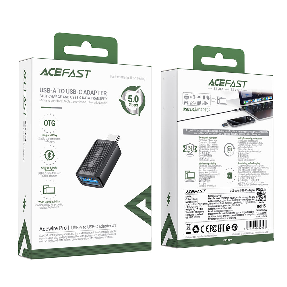 Adapter OTG USB-C - USB-A Acefast J1, Czarny