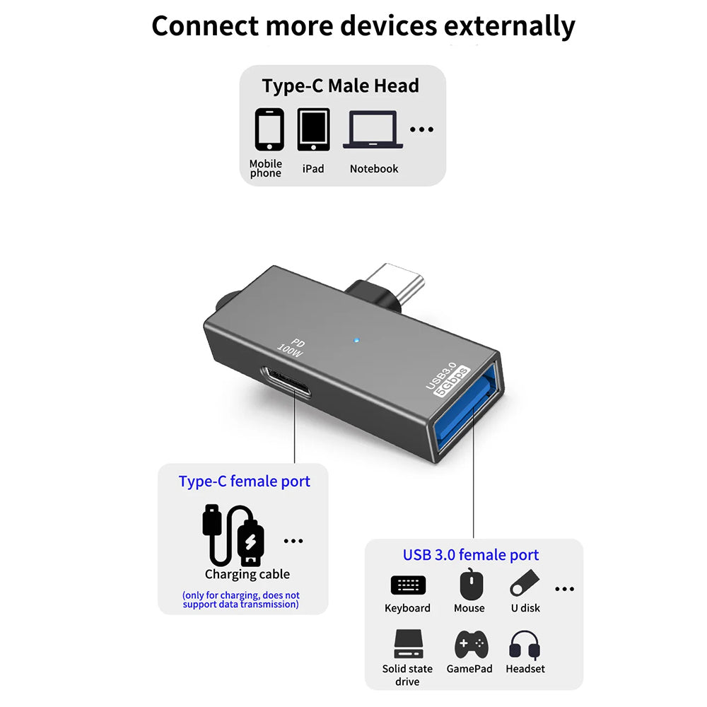 Adapter OTG USB-C - USB-A Techsuit A21, Szary