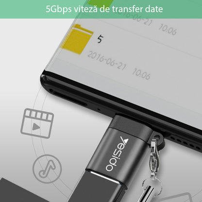 Adapter OTG USB-C - USB-A Yesido GS06, Czarny