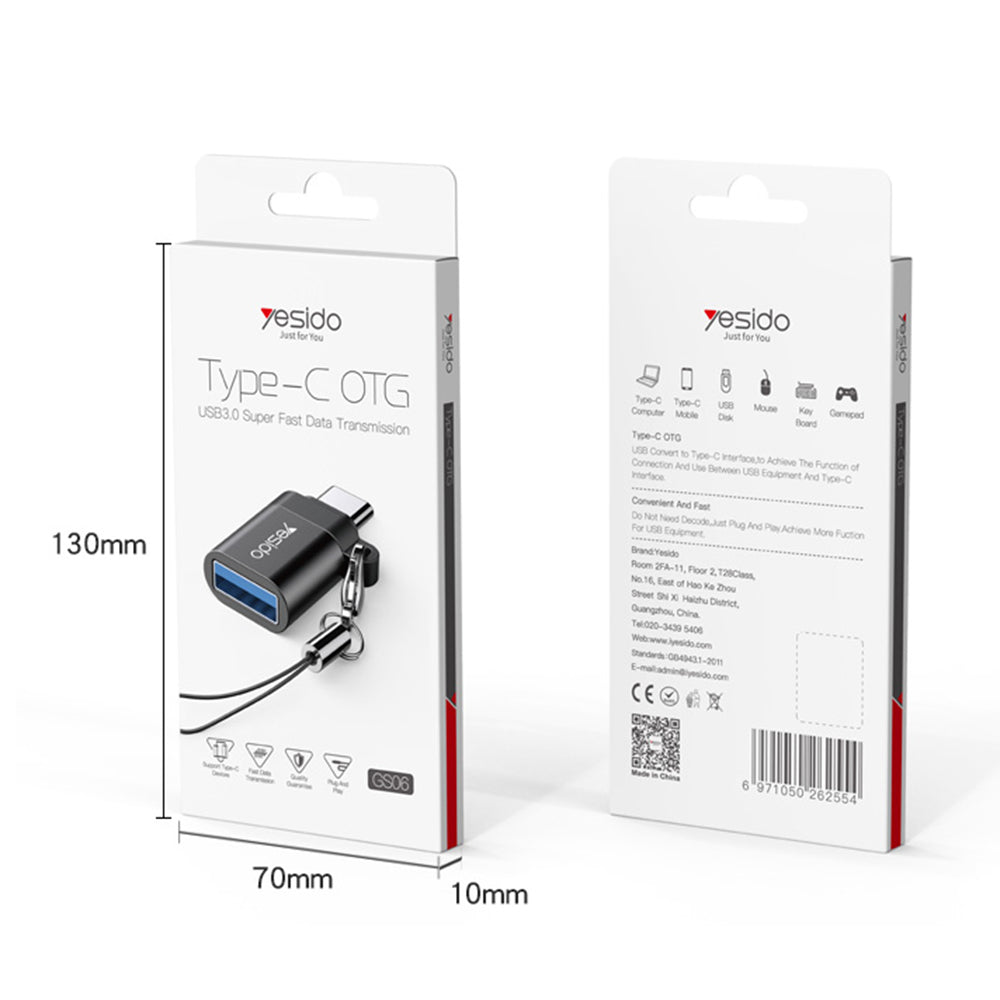 Adapter OTG USB-C - USB-A Yesido GS06, Czarny
