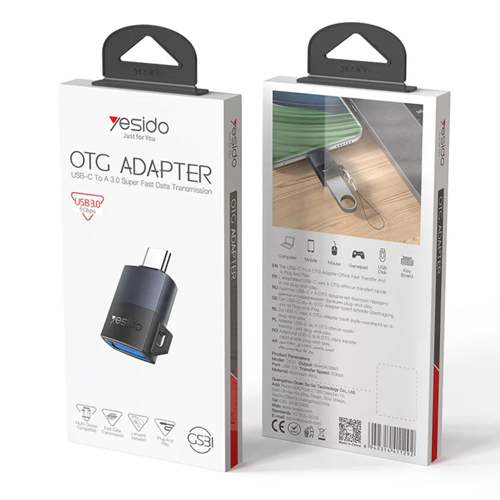 Adapter OTG USB-C - USB-A Yesido GS31, Szary