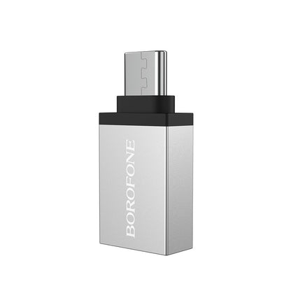Adapter OTG USB-A - USB-C Borofone BV3, Srebrny