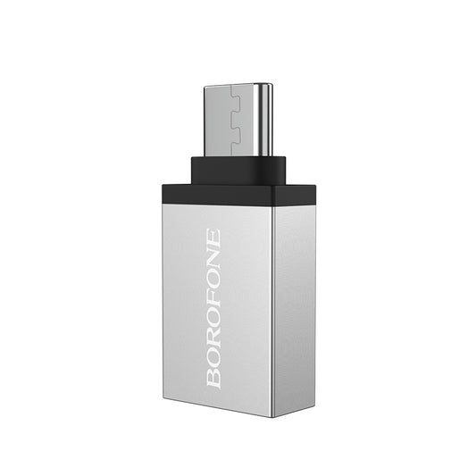 Adapter OTG USB-A - USB-C Borofone BV3, Srebrny