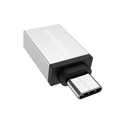 Adapter OTG USB-A - USB-C Borofone BV3, Srebrny