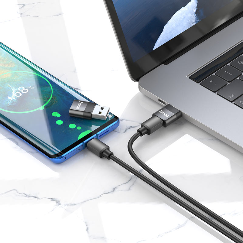 Adapter do ładowania i transmisji danych USB-C - USB-A HOCO UA17, czarny