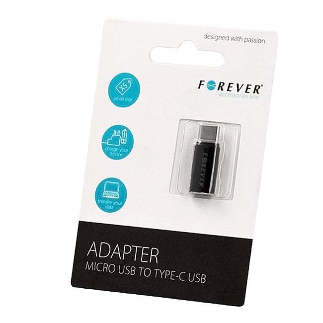 Adapter danych i ładowania microUSB - USB-C Forever, czarny
