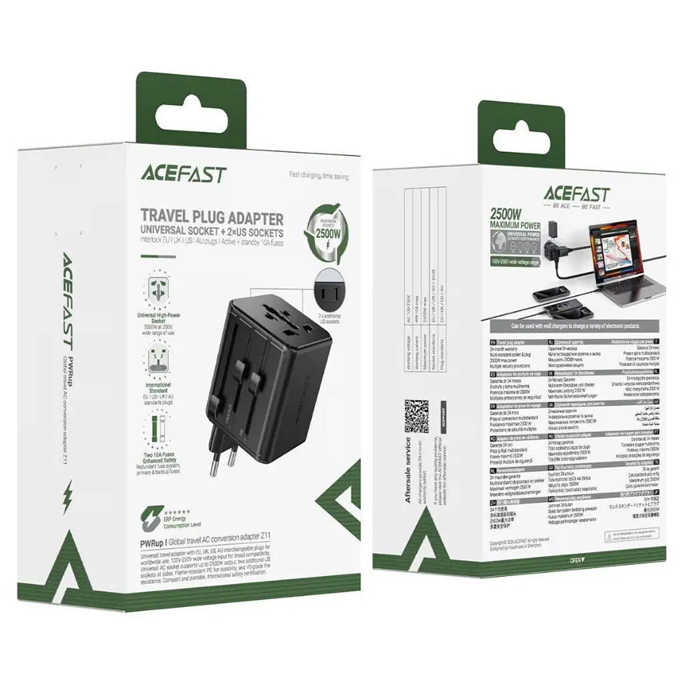 Adapter sieciowy Acefast Z11 Travel, czarny