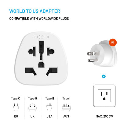 Adapter Sieciowy Fixed EU / UK / USA - US, Biały