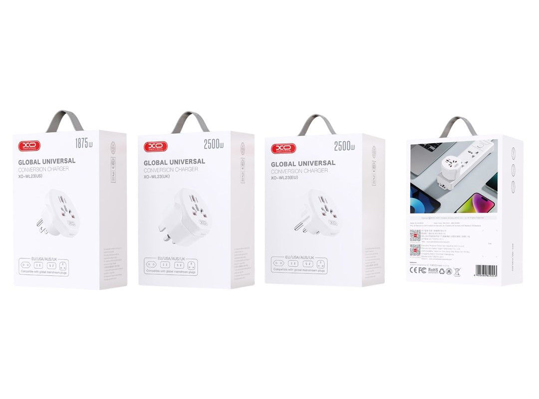 Adapter sieciowy XO Design WL23 US / UK / AU / FI / CN - Europa, biały