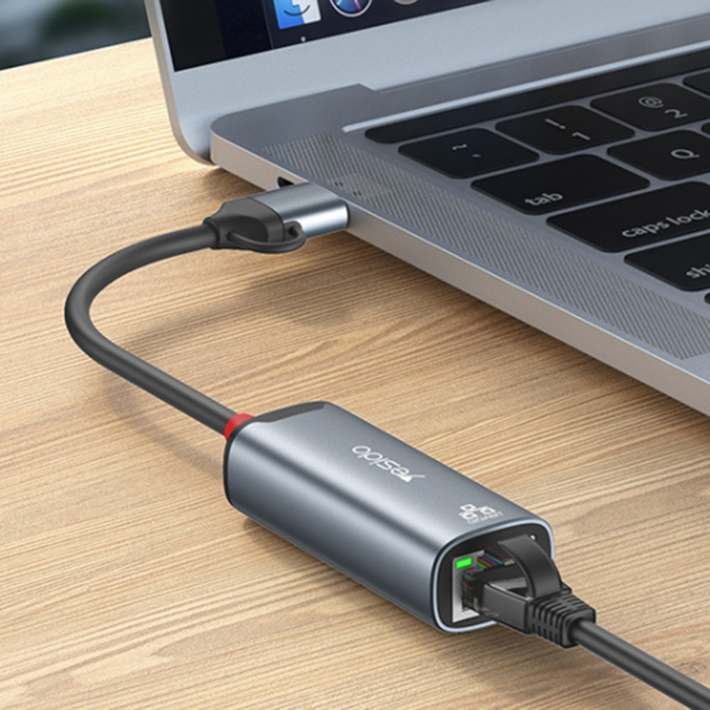 Adapter Sieciowy Yesido HB26, RJ45, USB / USB-C, Szary