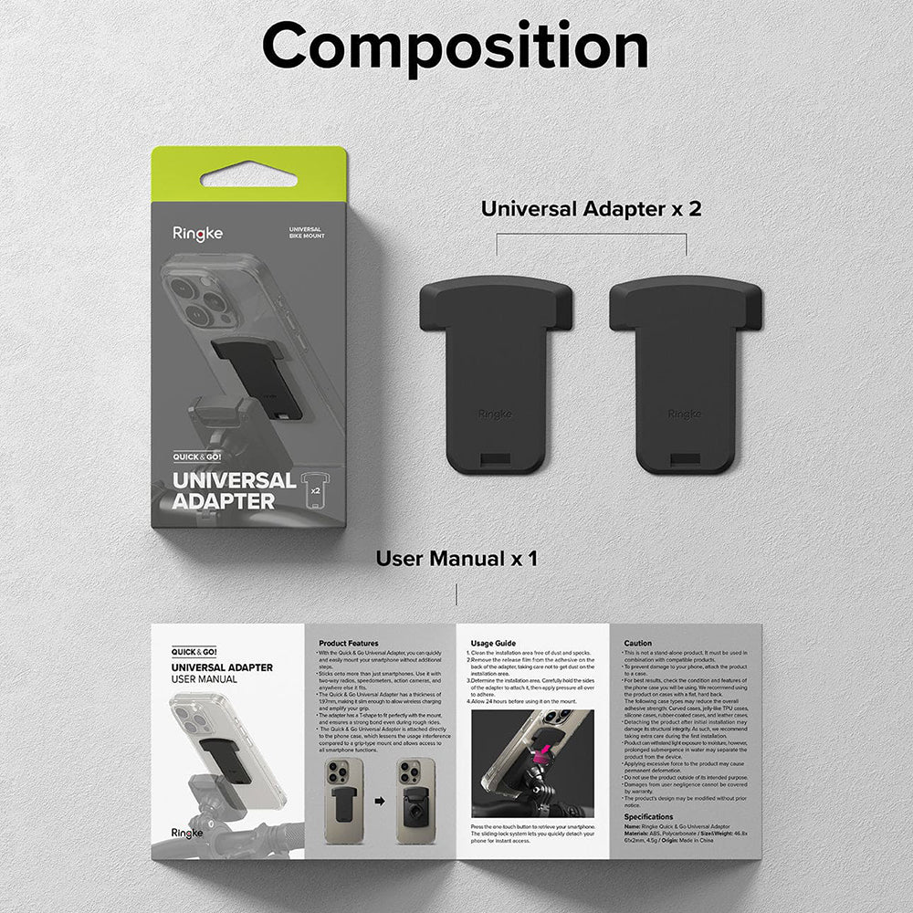 Adapter Telefon Ringke Quick & Go do Uchwytu Rowerowego, Zestaw 2 sztuki, Czarny