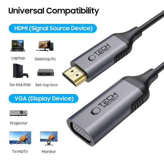 Tech-Protect Ultraboost Video Adapter, VGA - HDMI, 1080P, Black