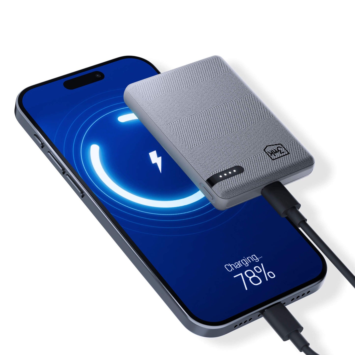 3MK Pocket External Battery, 5000mAh, 12W, 1 x USB-C, Gray